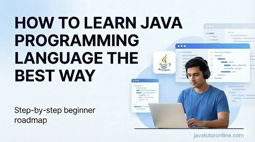 How to learn Java programming language the best way – step-by-step beginner roadmap banner illustration